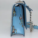 PRADA Chain Shoulder Bag Safiano leather Blue Silver Auth BD270AV-4