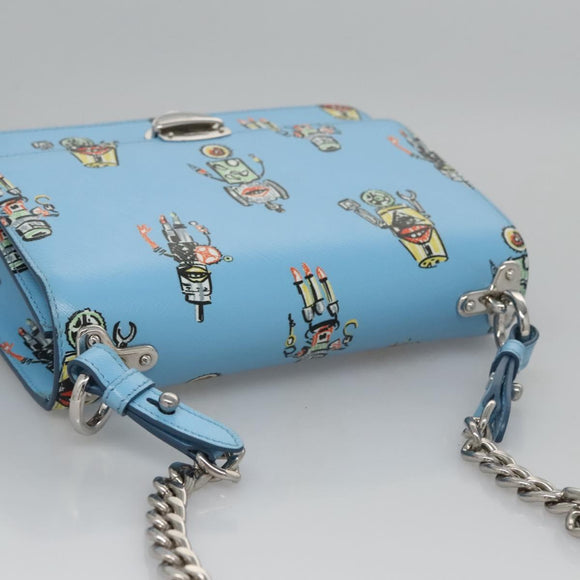 PRADA Chain Shoulder Bag Safiano leather Blue Silver Auth BD270AV