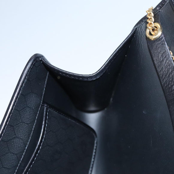 Christian Dior Honeycomb Canvas Chain Shoulder Bag PVC Black Gold Auth BD281