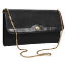 Christian Dior Honeycomb Canvas Chain Shoulder Bag PVC Black Gold Auth BD281-1