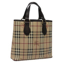 BURBERRY Nova Check Tote Bag PVC Leather Beige Dark Brown gold Auth BD286-1