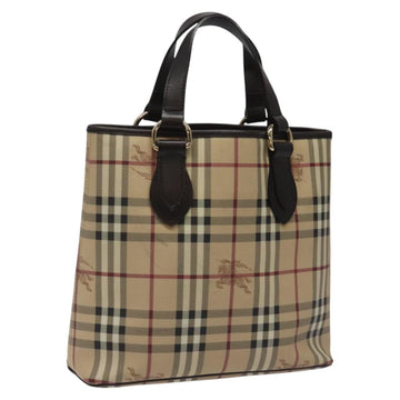 BURBERRY Nova Check Tote Bag PVC Leather Beige Dark Brown gold Auth BD286
