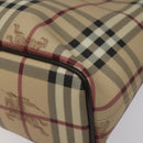 BURBERRY Nova Check Tote Bag PVC Leather Beige Dark Brown gold Auth BD286-9