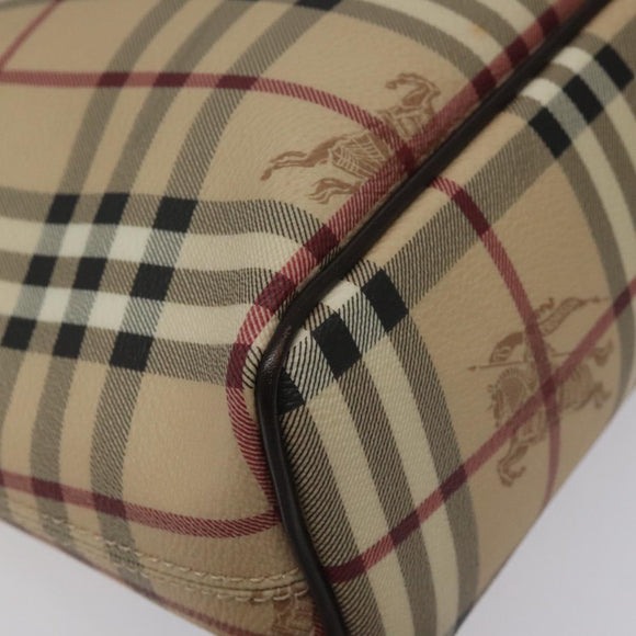 BURBERRY Nova Check Tote Bag PVC Leather Beige Dark Brown gold Auth BD286