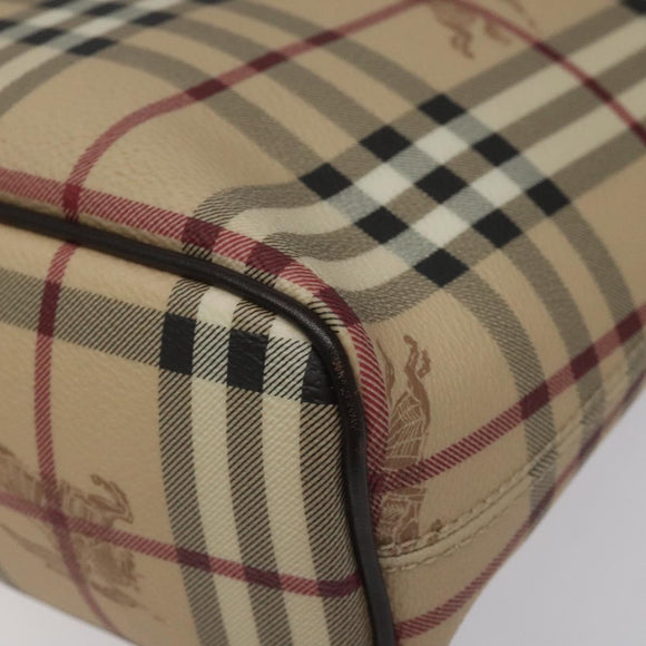 BURBERRY Nova Check Tote Bag PVC Leather Beige Dark Brown gold Auth BD286