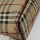 BURBERRY Nova Check Tote Bag PVC Leather Beige Dark Brown gold Auth BD286-16