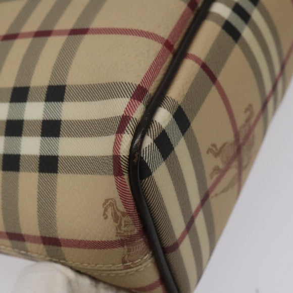 BURBERRY Nova Check Tote Bag PVC Leather Beige Dark Brown gold Auth BD286