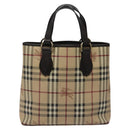 BURBERRY Nova Check Tote Bag PVC Leather Beige Dark Brown gold Auth BD286-13