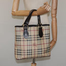 BURBERRY Nova Check Tote Bag PVC Leather Beige Dark Brown gold Auth BD286-21