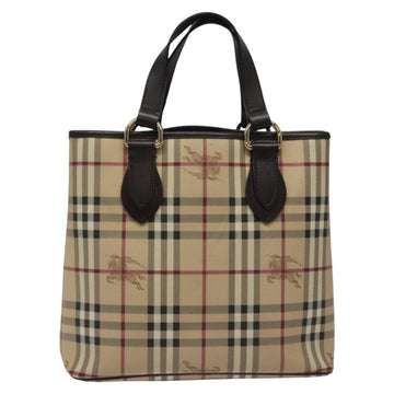 BURBERRY Nova Check Tote Bag PVC Leather Beige Dark Brown gold Auth BD286 - 0