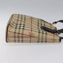 BURBERRY Nova Check Tote Bag PVC Leather Beige Dark Brown gold Auth BD286-3