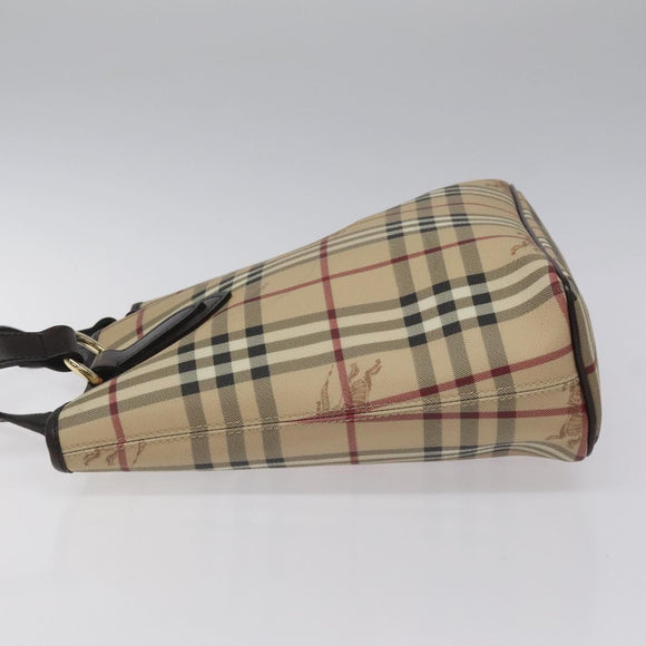 BURBERRY Nova Check Tote Bag PVC Leather Beige Dark Brown gold Auth BD286