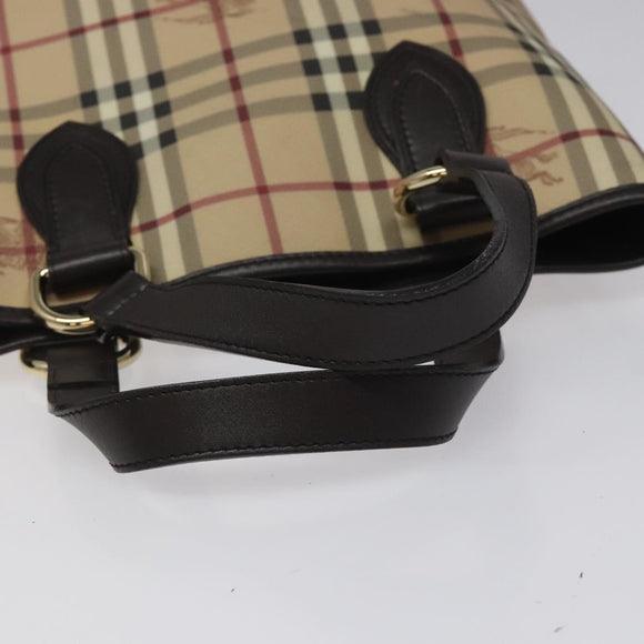 BURBERRY Nova Check Tote Bag PVC Leather Beige Dark Brown gold Auth BD286