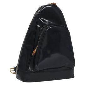 GUCCI Bamboo Body Bag Patent leather Navy Gold Auth BD339