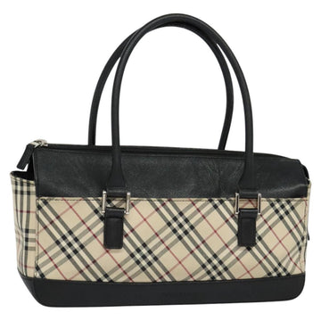 BURBERRY Nova Check Hand Bag Canvas Beige Black Auth BD352