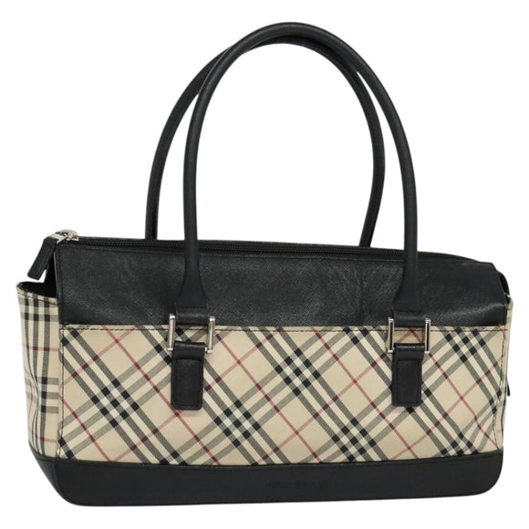 BURBERRY Nova Check Hand Bag Canvas Beige Black Auth BD352