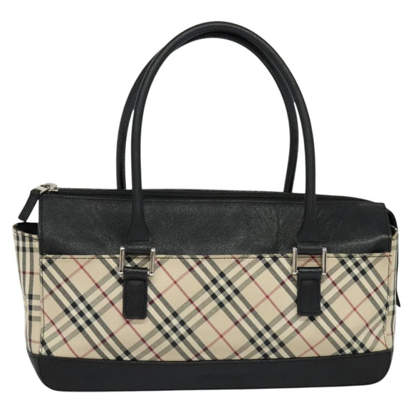 BURBERRY Nova Check Hand Bag Canvas Beige Black Auth BD352