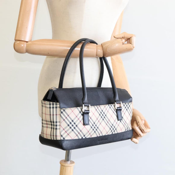 BURBERRY Nova Check Hand Bag Canvas Beige Black Auth BD352