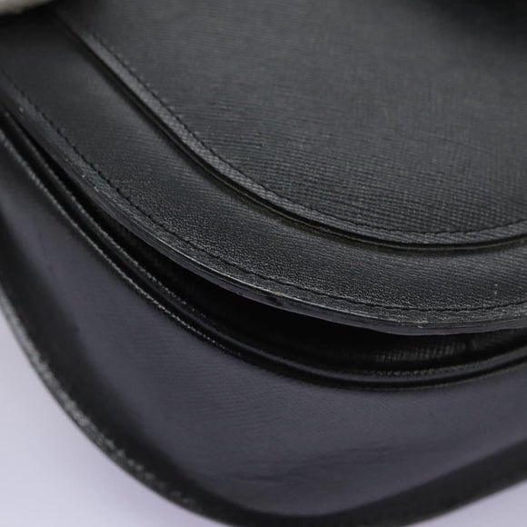 SAINT LAURENT Shoulder Bag Leather Black Gold Auth BD372