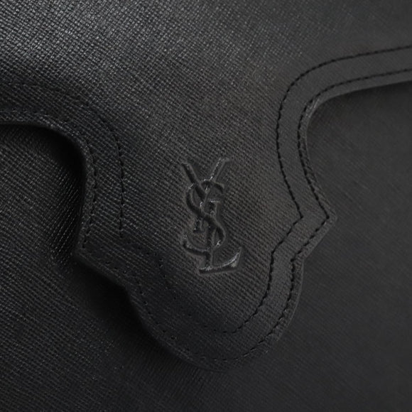 SAINT LAURENT Shoulder Bag Leather Black Gold Auth BD372