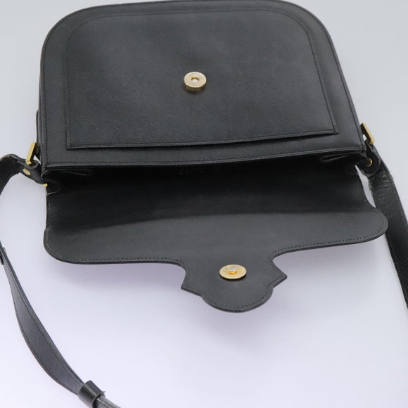 SAINT LAURENT Shoulder Bag Leather Black Gold Auth BD372