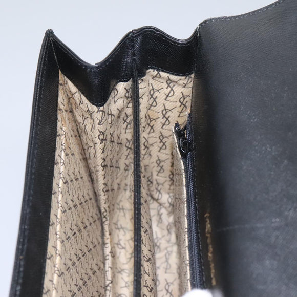 SAINT LAURENT Shoulder Bag Leather Black Gold Auth BD372