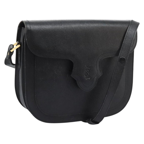 SAINT LAURENT Shoulder Bag Leather Black Gold Auth BD372