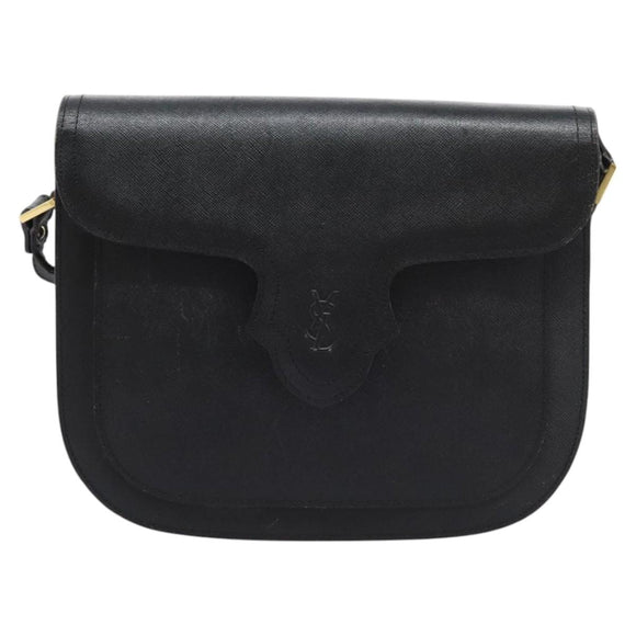 SAINT LAURENT Shoulder Bag Leather Black Gold Auth BD372