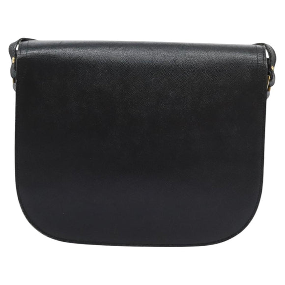 SAINT LAURENT Shoulder Bag Leather Black Gold Auth BD372