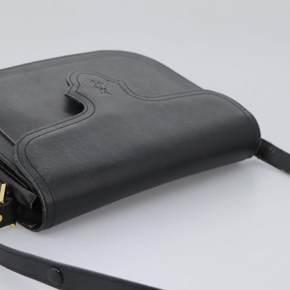 SAINT LAURENT Shoulder Bag Leather Black Gold Auth BD372
