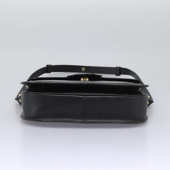 SAINT LAURENT Shoulder Bag Leather Black Gold Auth BD372