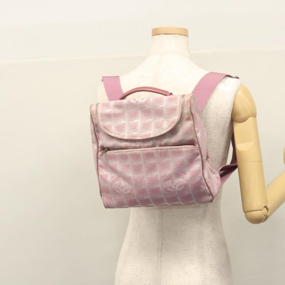 CHANEL New Travel Line Backpack Canvas Pink CC Auth BD376