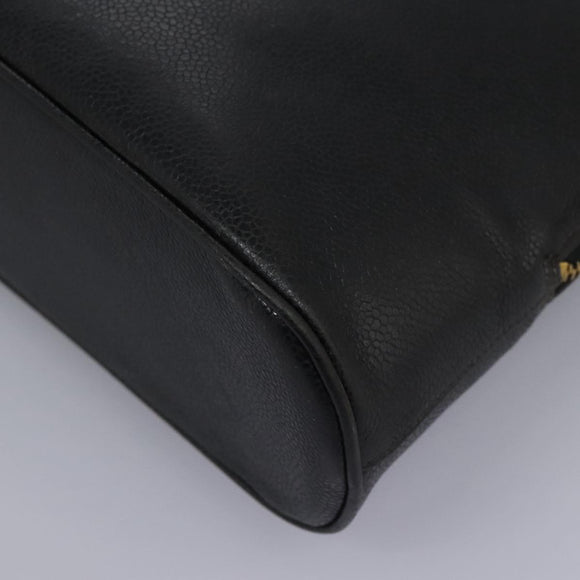 CHANEL COCO Mark Tote Bag Caviar Skin Black CC Auth BD379