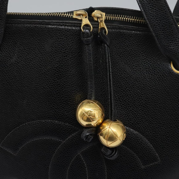 CHANEL COCO Mark Tote Bag Caviar Skin Black CC Auth BD379