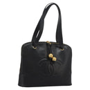 CHANEL COCO Mark Tote Bag Caviar Skin Black CC Auth BD379-1