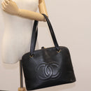 CHANEL COCO Mark Tote Bag Caviar Skin Black CC Auth BD379-26