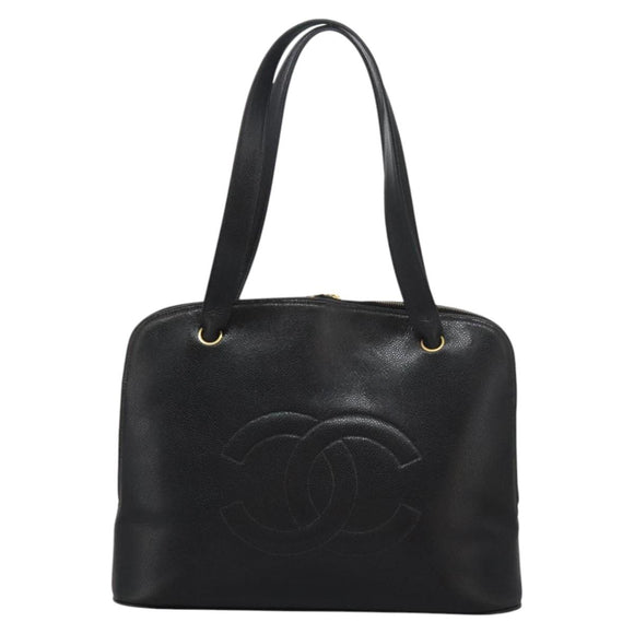 CHANEL COCO Mark Tote Bag Caviar Skin Black CC Auth BD379