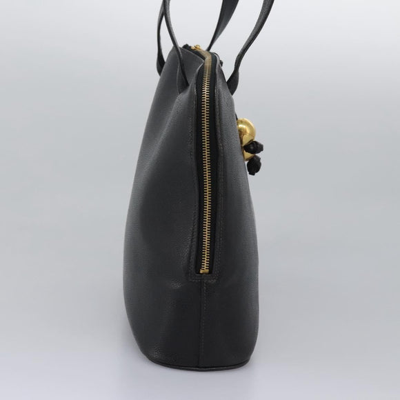 CHANEL COCO Mark Tote Bag Caviar Skin Black CC Auth BD379