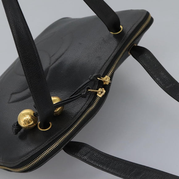 CHANEL COCO Mark Tote Bag Caviar Skin Black CC Auth BD379