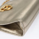 Salvatore Ferragamo Gancini Chain Shoulder Bag Leather Silver Gold Auth BD416-14