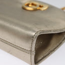 Salvatore Ferragamo Gancini Chain Shoulder Bag Leather Silver Gold Auth BD416-9