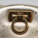Salvatore Ferragamo Gancini Chain Shoulder Bag Leather Silver Gold Auth BD416-10