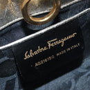 Salvatore Ferragamo Gancini Chain Shoulder Bag Leather Silver Gold Auth BD416-12