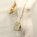 Salvatore Ferragamo Gancini Chain Shoulder Bag Leather Silver Gold Auth BD416-20