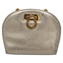 Salvatore Ferragamo Gancini Chain Shoulder Bag Leather Silver Gold Auth BD416-13