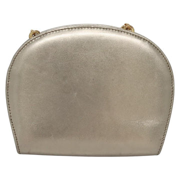 Salvatore Ferragamo Gancini Chain Shoulder Bag Leather Silver Gold Auth BD416 - 0
