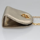 Salvatore Ferragamo Gancini Chain Shoulder Bag Leather Silver Gold Auth BD416-3