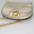 Salvatore Ferragamo Gancini Chain Shoulder Bag Leather Silver Gold Auth BD416-6
