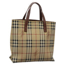 BURBERRY Nova Check Hand Bag PVC Beige Brown gold Auth BD438-1