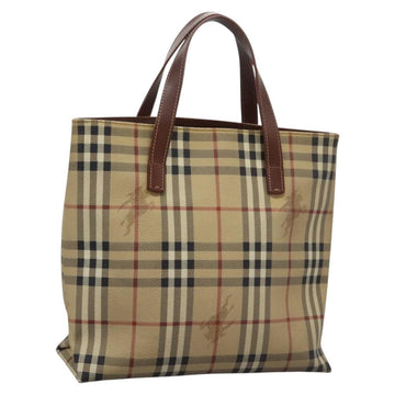 BURBERRY Nova Check Hand Bag PVC Beige Brown gold Auth BD438